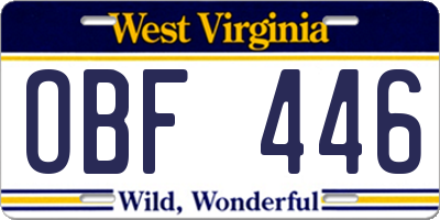 WV license plate OBF446