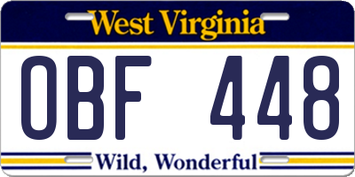WV license plate OBF448
