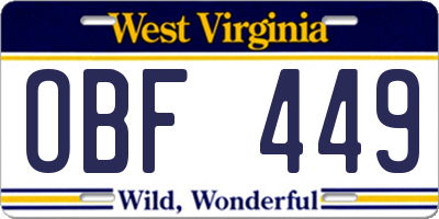 WV license plate OBF449