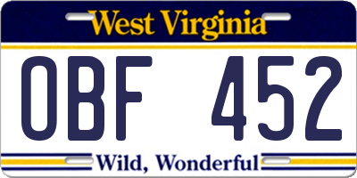 WV license plate OBF452