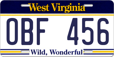 WV license plate OBF456