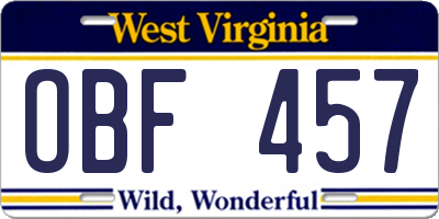 WV license plate OBF457