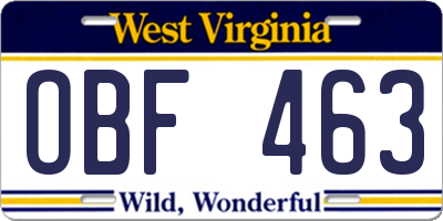 WV license plate OBF463