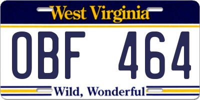 WV license plate OBF464