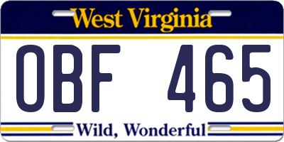 WV license plate OBF465