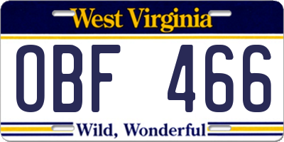WV license plate OBF466