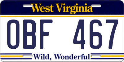 WV license plate OBF467