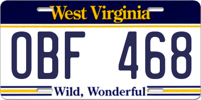 WV license plate OBF468