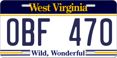 WV license plate OBF470