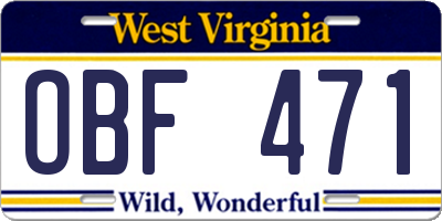 WV license plate OBF471