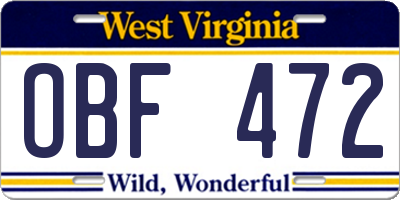 WV license plate OBF472