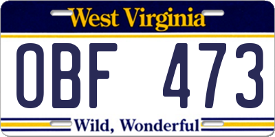 WV license plate OBF473