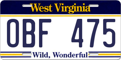 WV license plate OBF475