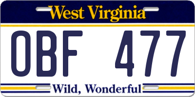 WV license plate OBF477