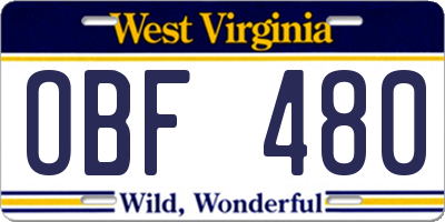 WV license plate OBF480