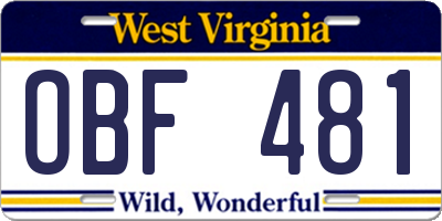 WV license plate OBF481