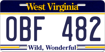 WV license plate OBF482