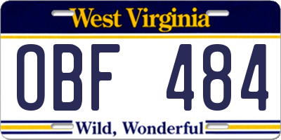 WV license plate OBF484