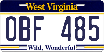 WV license plate OBF485