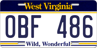 WV license plate OBF486