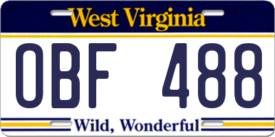 WV license plate OBF488