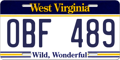 WV license plate OBF489