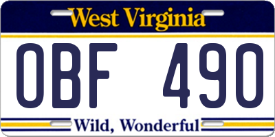 WV license plate OBF490