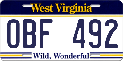 WV license plate OBF492