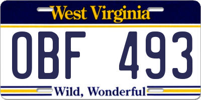 WV license plate OBF493