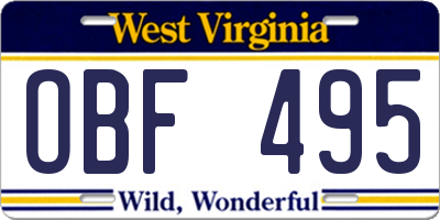 WV license plate OBF495