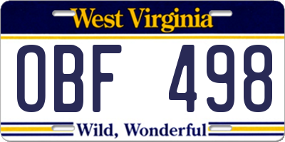 WV license plate OBF498