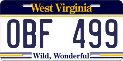 WV license plate OBF499