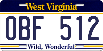 WV license plate OBF512
