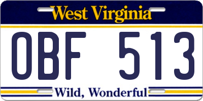WV license plate OBF513