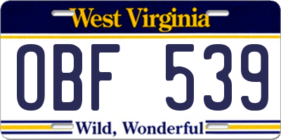 WV license plate OBF539