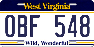 WV license plate OBF548