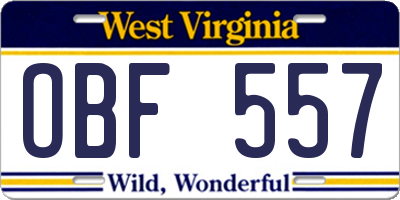WV license plate OBF557