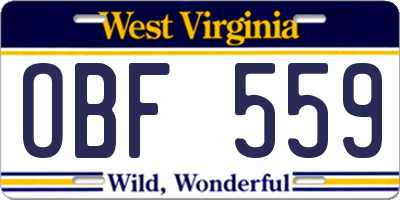 WV license plate OBF559
