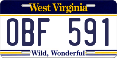 WV license plate OBF591