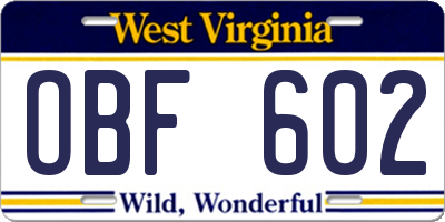 WV license plate OBF602