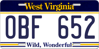 WV license plate OBF652