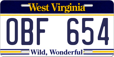WV license plate OBF654