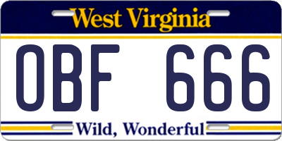 WV license plate OBF666