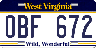 WV license plate OBF672