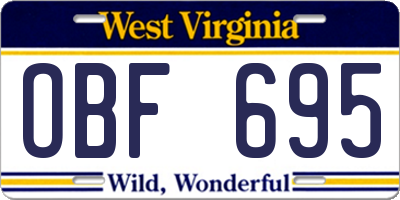 WV license plate OBF695