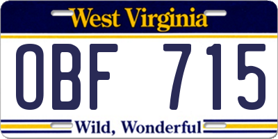 WV license plate OBF715