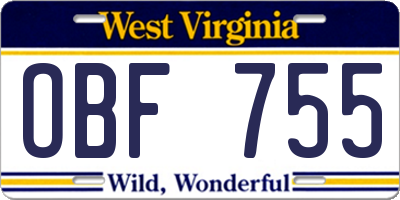 WV license plate OBF755