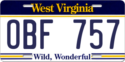 WV license plate OBF757