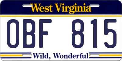 WV license plate OBF815