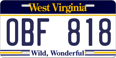 WV license plate OBF818